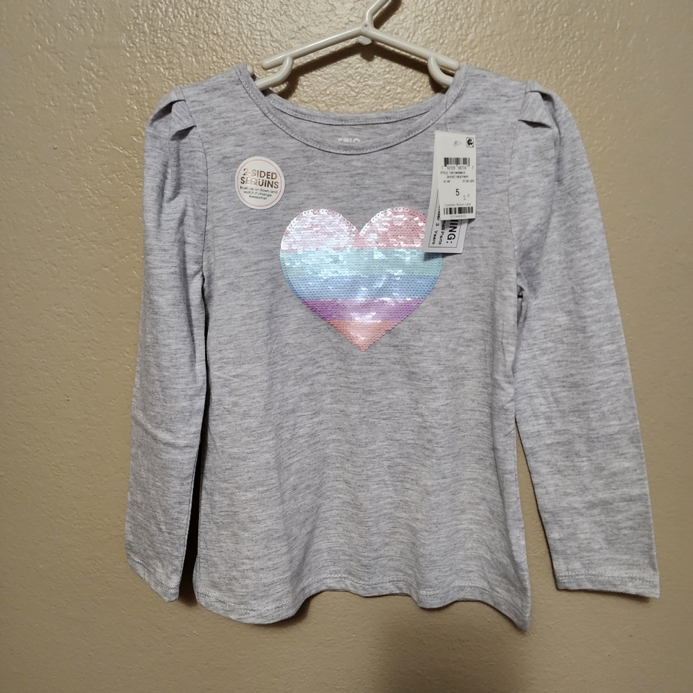2 Sided Sequins Heart Long-sleeve